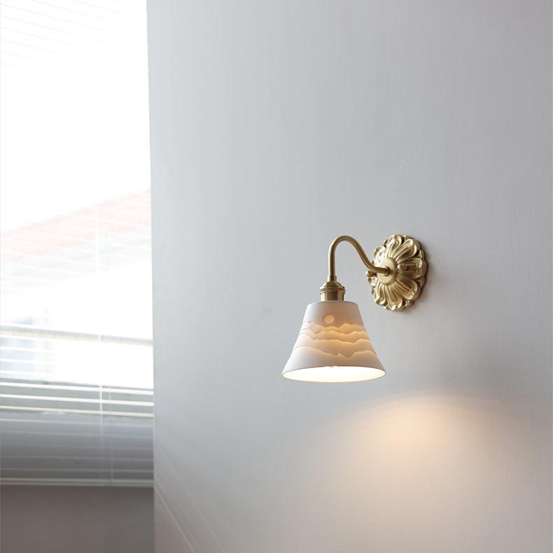 Lestrova Brass and Ceramic Wall Light With White Shade | Lersk