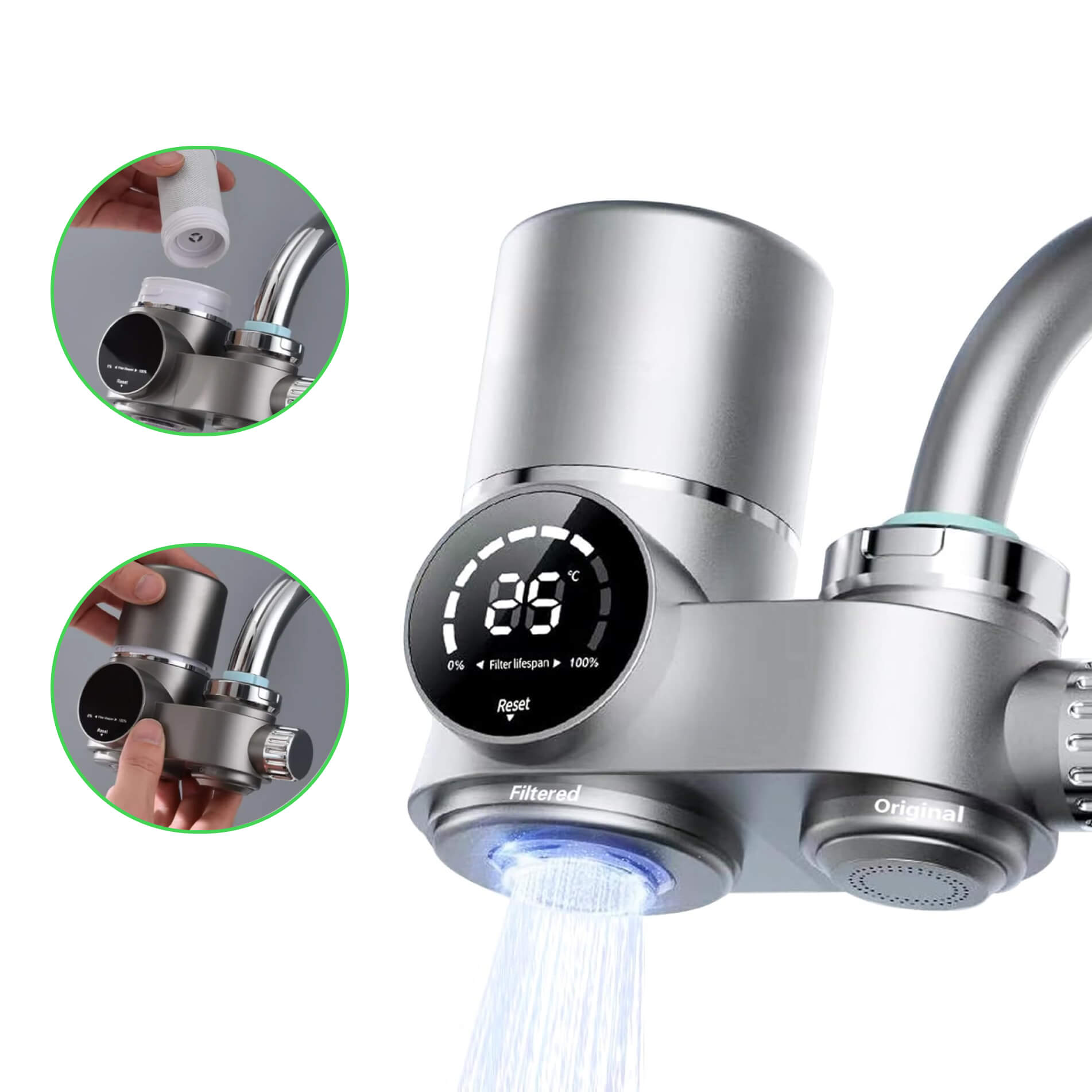 Filtro per acqua del rubinetto ClearView a LED con display per acqua più pulita | Lersk