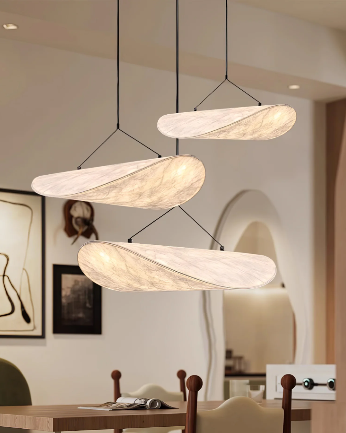 NovaLume Japandi Table Lamp With Wood Base In Potato Chip Style | Lersk