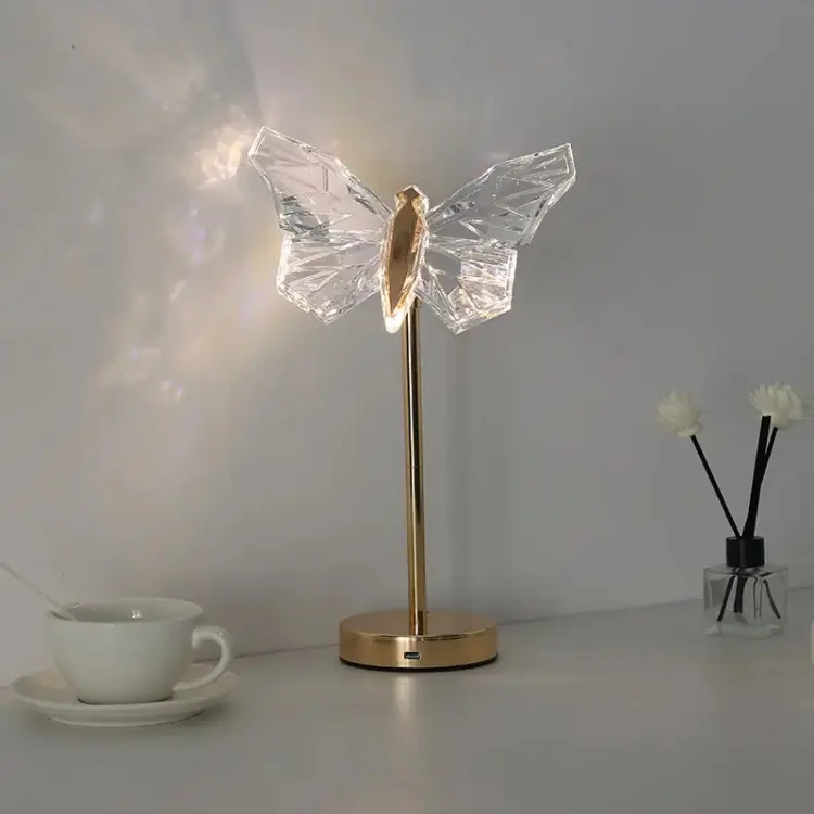 Luminara Crystal Butterfly LED Table Lamp For Bedroom In Iron And Acrylic | Lersk