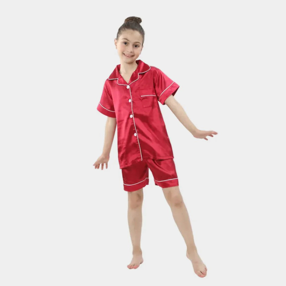 Weiches Seiden-Kinder-Pyjama-Set Atmungsaktive Schlafbekleidung für Komfort | Lersk