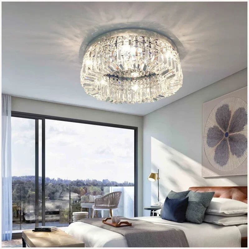 LuminaNest Elegant Gold Crystal Flush Mount Dining Room Chandelier | Lersk