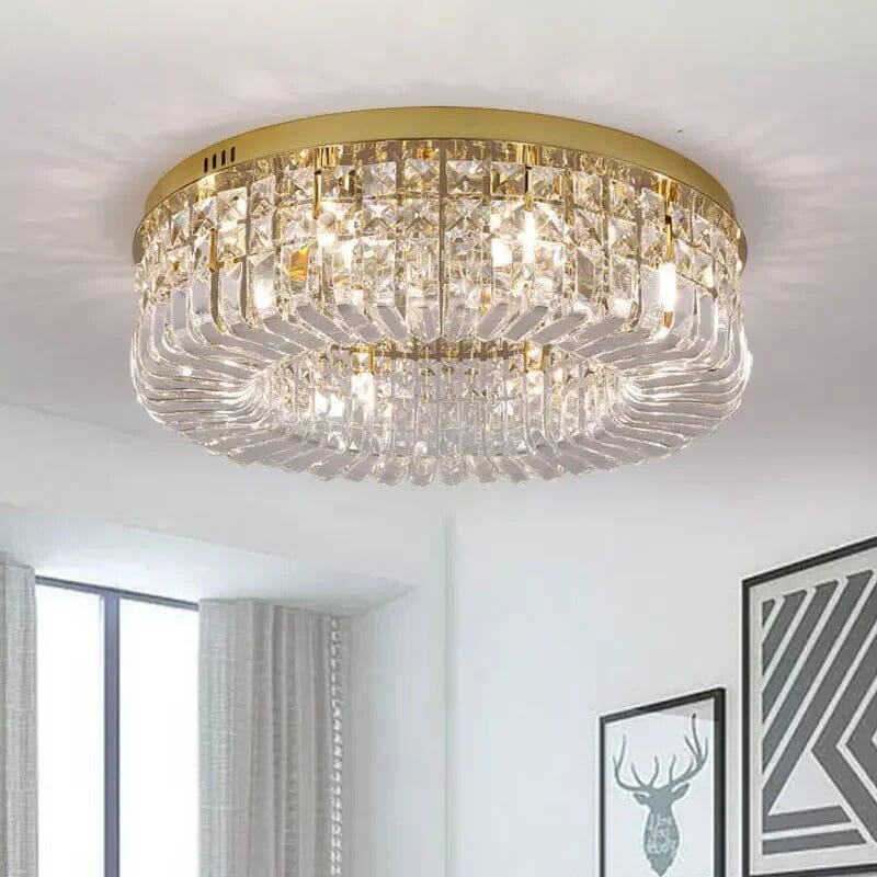 LuminaNest Elegant Gold Crystal Flush Mount Dining Room Chandelier | Lersk