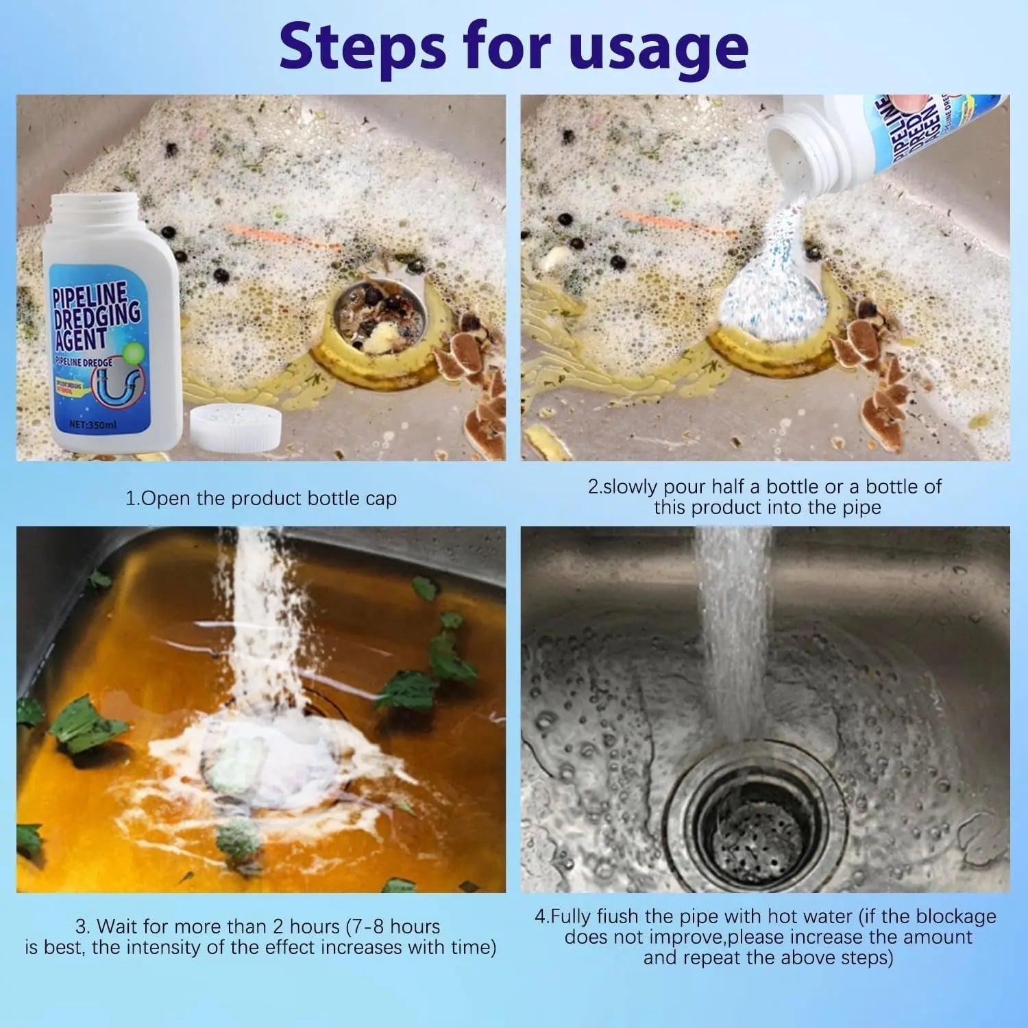 Powerful Drain Cleaner Against Clogs and 99 Percent Germs for Everyday Home Use | Lersk