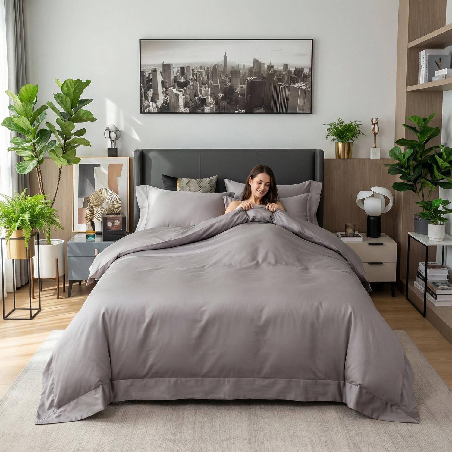 Set di Copripiumini Morbidi Aster Grigio con Design Elegante e Moderno per Biancheria da Letto | Lersk