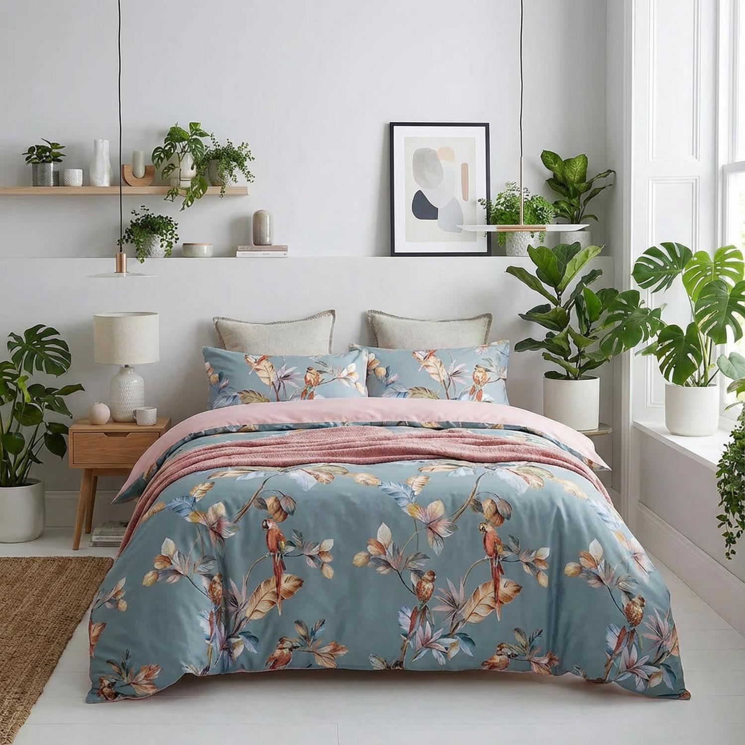 Conjunto de Capa de Edredão em Algodão Aurora com Design Vibrante de Pássaros | Lersk