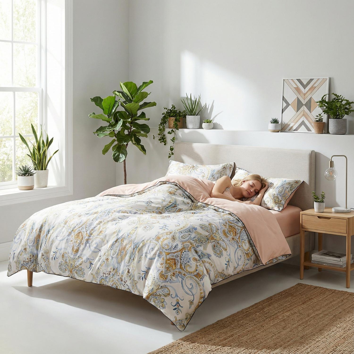 Conjunto de Capa de Edredão em Algodão Aurora com Design Vibrante de Pássaros | Lersk