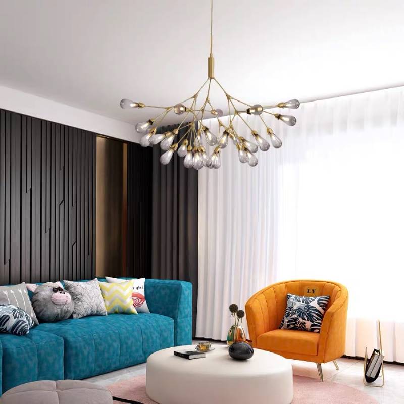 Lustre moderne en branche dorée, luminaire de plafond contemporain pour salons et salles à manger | Lersk