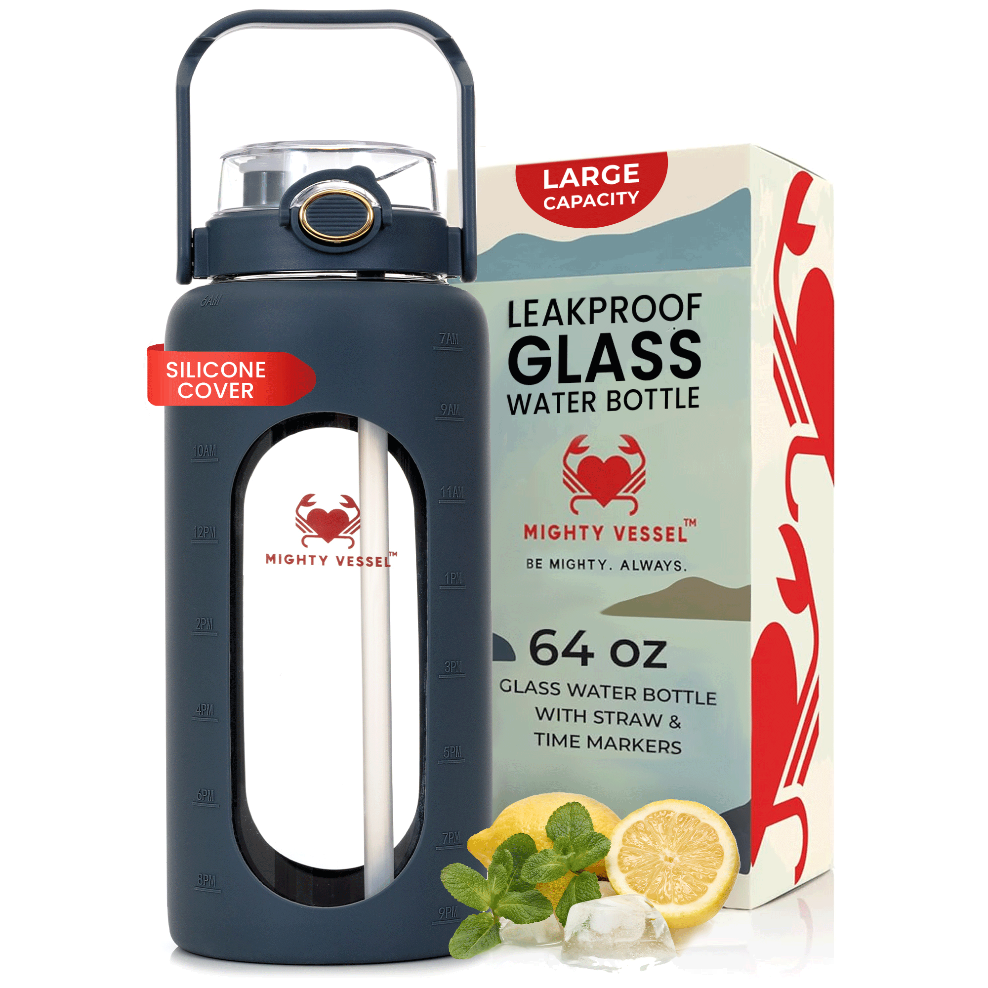 64 Oz Impact-Resistant Glass Water Bottle | Lersk