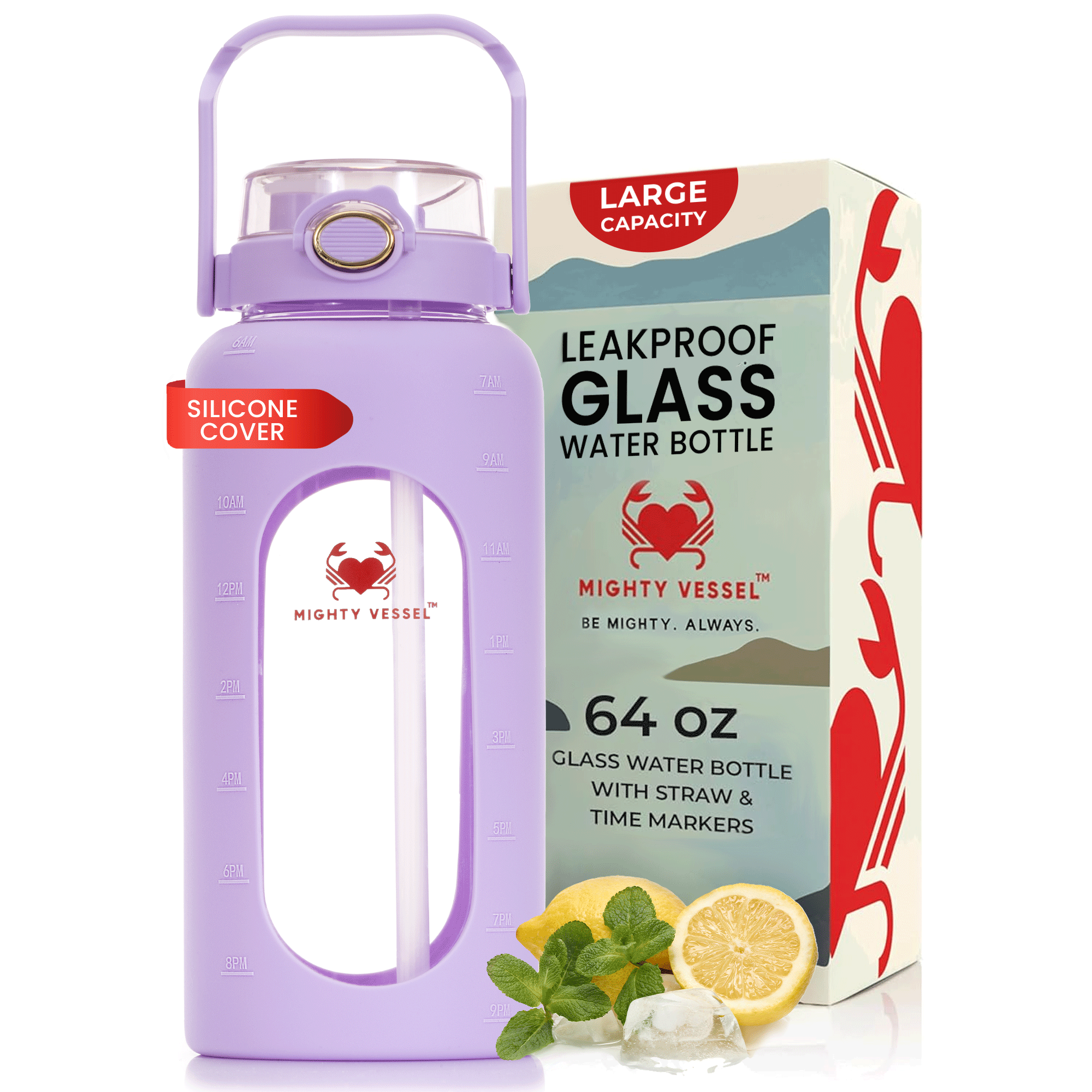64 Oz Impact-Resistant Glass Water Bottle | Lersk