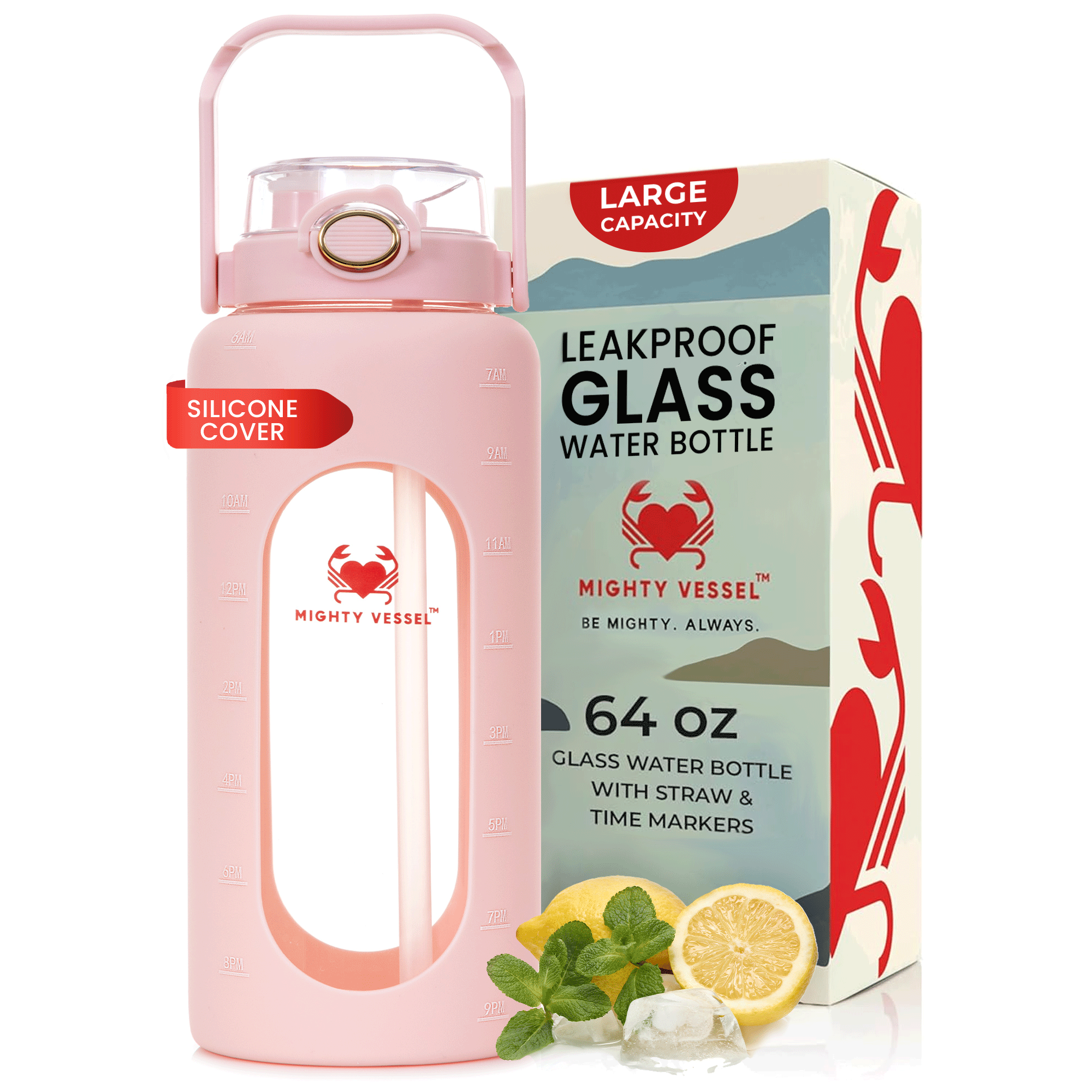 64 Oz Impact-Resistant Glass Water Bottle | Lersk