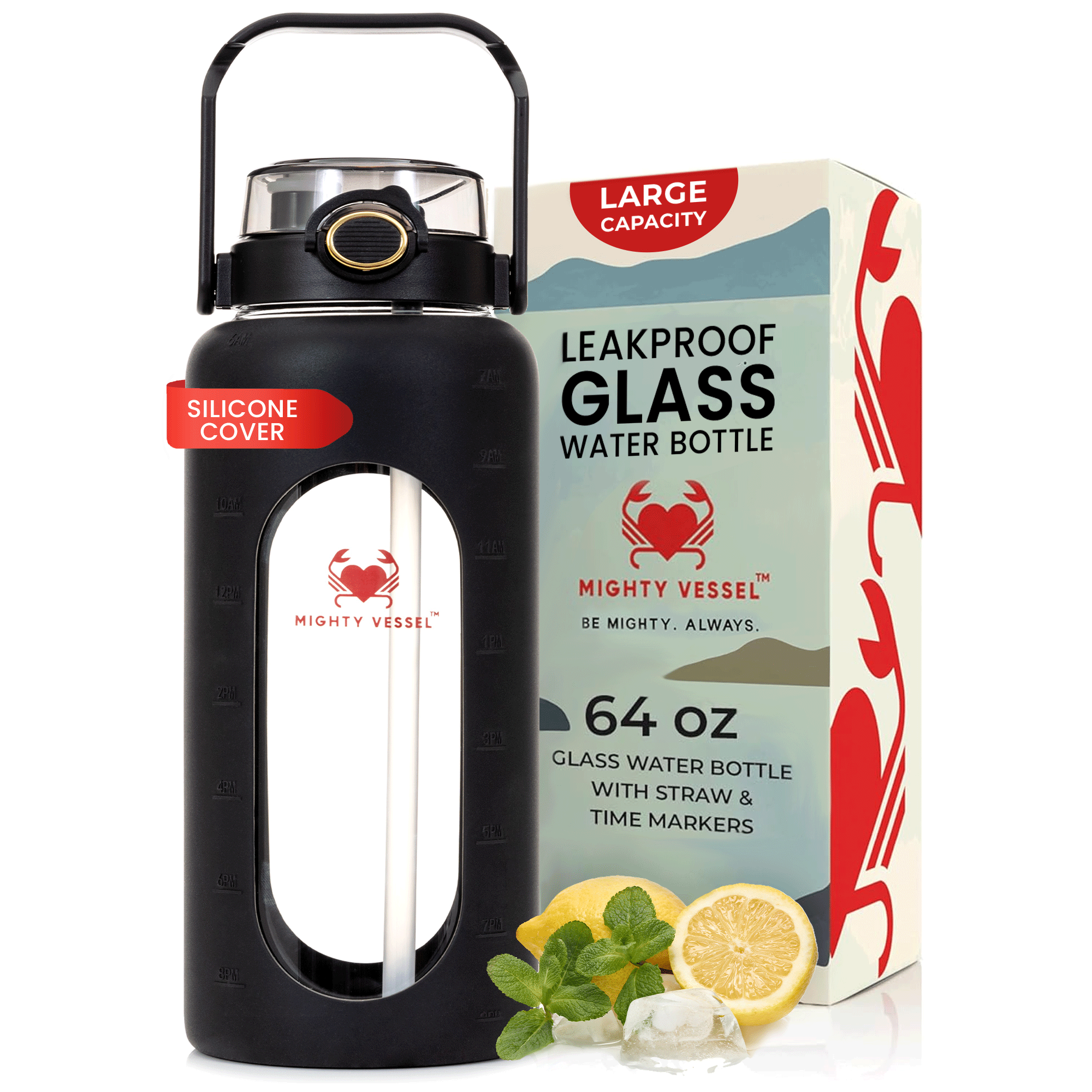 64 Oz Impact-Resistant Glass Water Bottle | Lersk