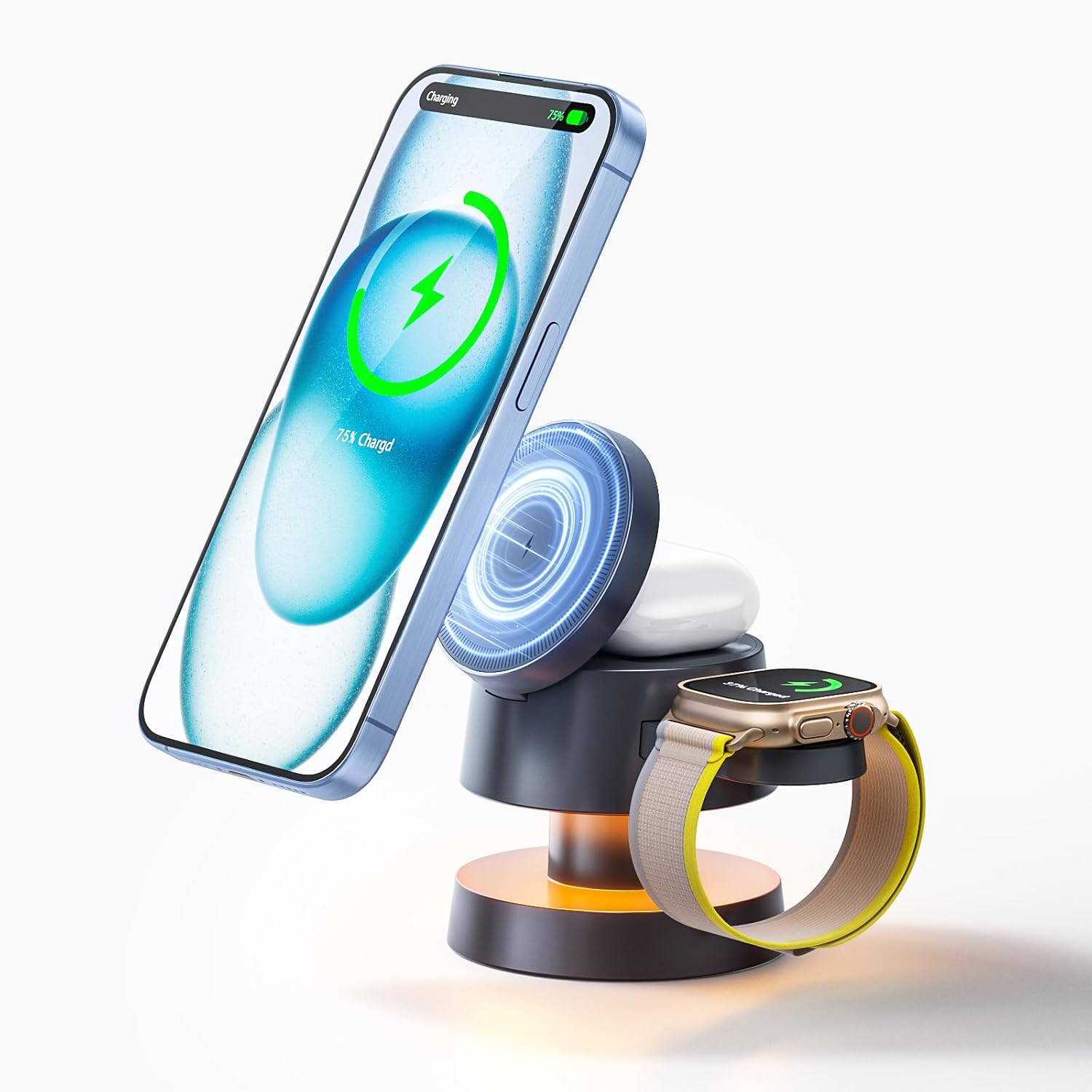 LuminaFlex Caricatore Wireless Magnetico 4-in-1 con Luce Notturna | Lersk