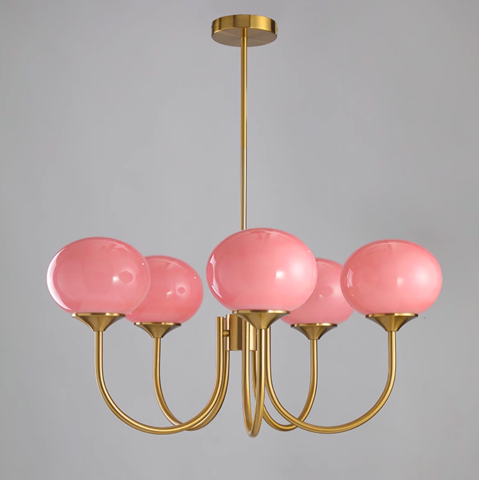 Alora Marshmallow Chandelier With Pink Glass Shades | Lersk