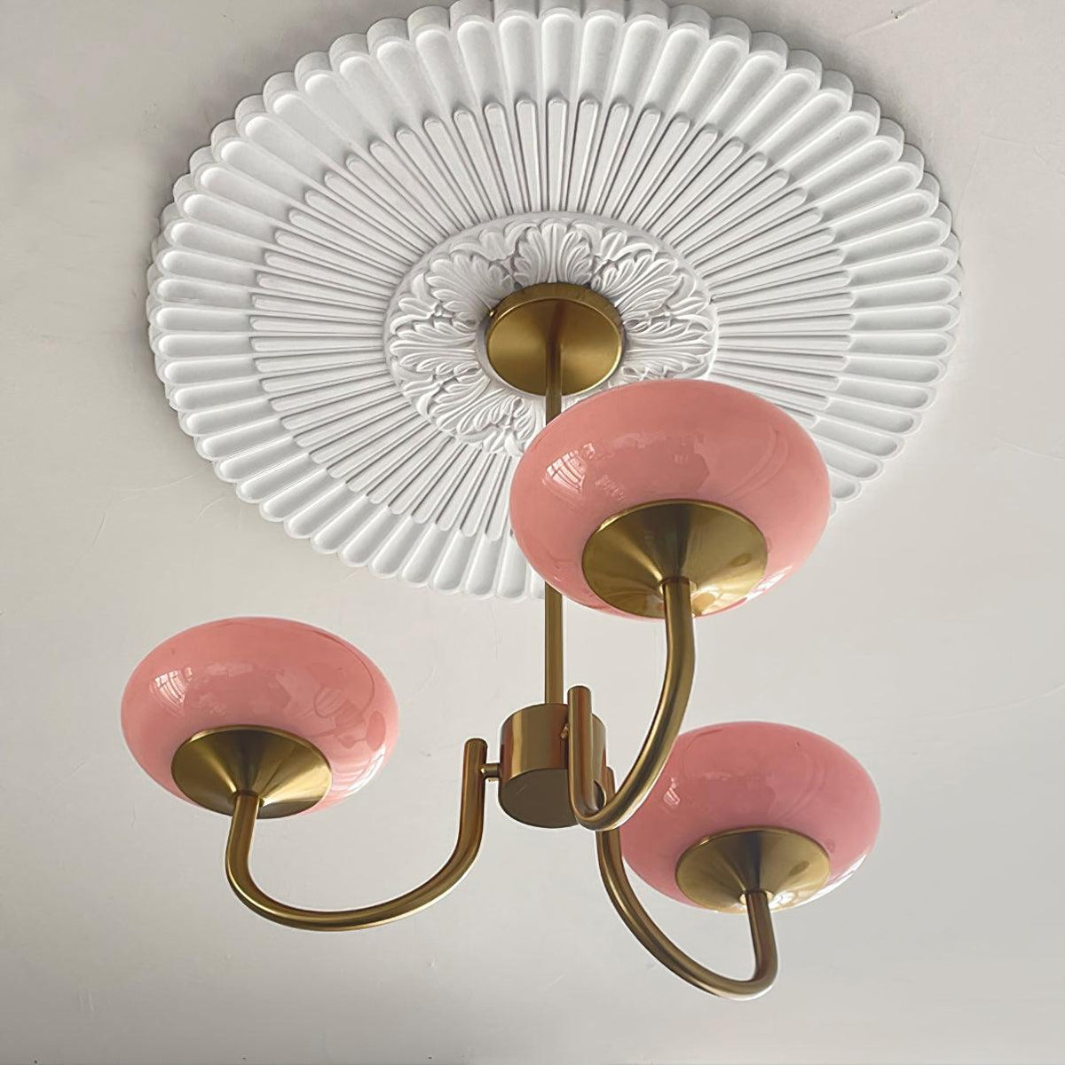 Lumara Marshmallow LED Chandelier In Gold Finish And Pink Glass Shades