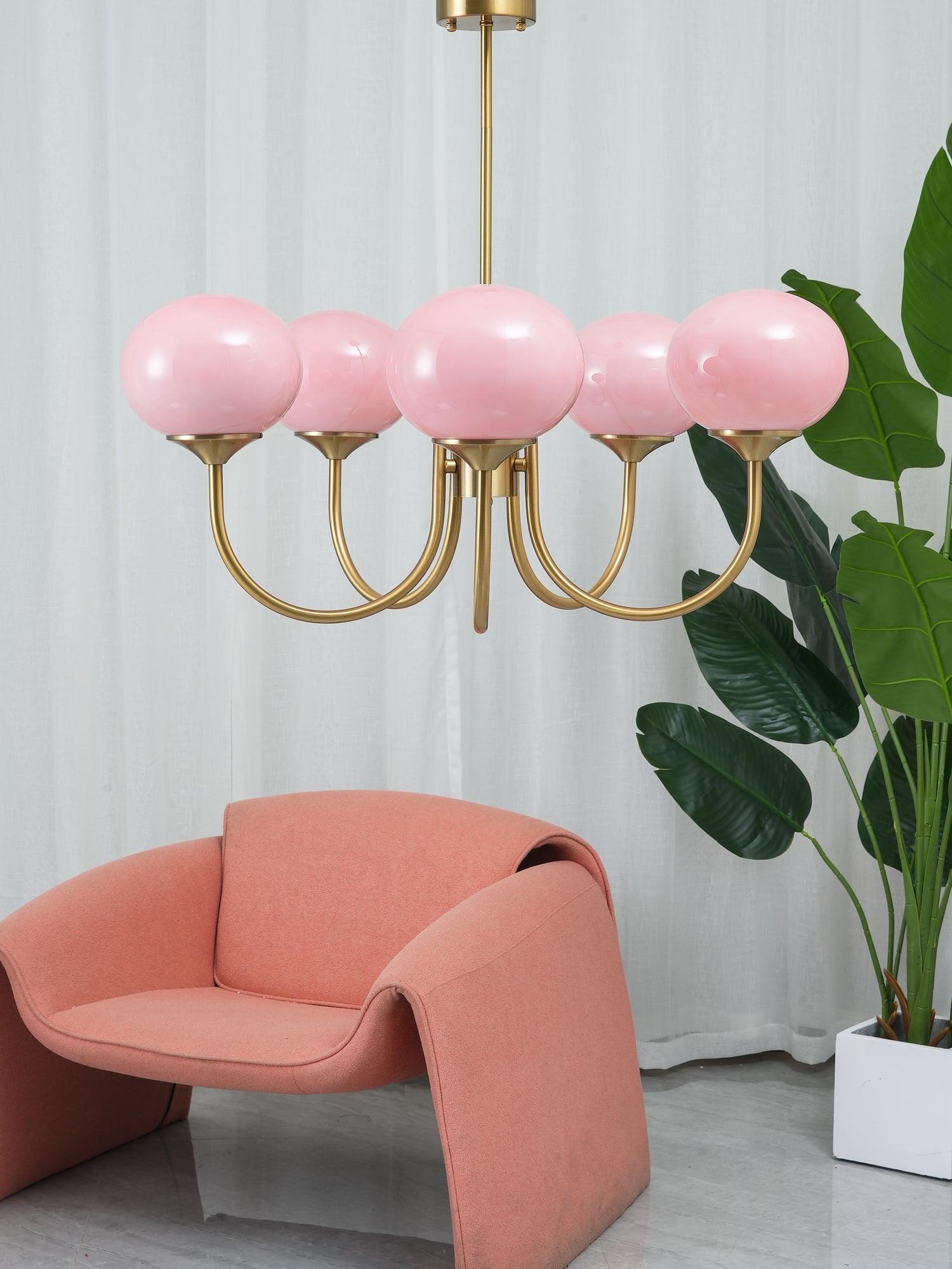 Alora Marshmallow Chandelier With Pink Glass Shades | Lersk
