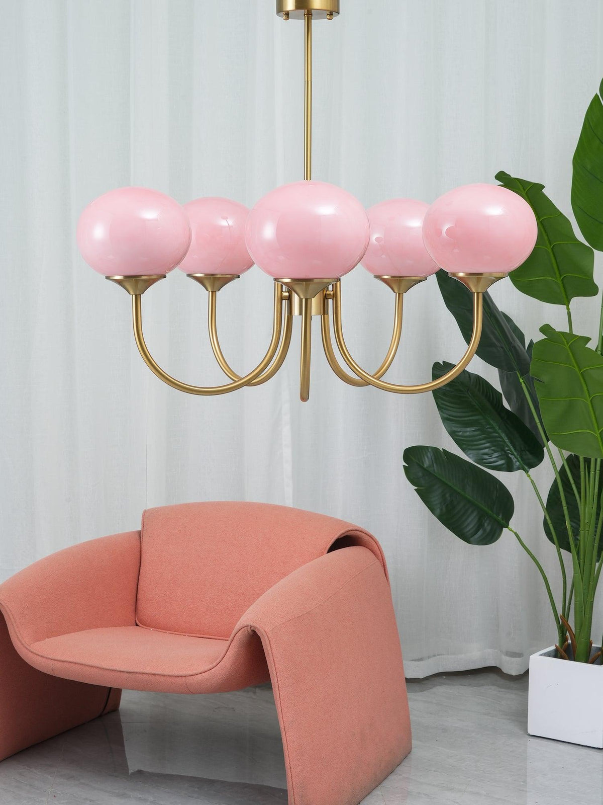 Lumara Marshmallow LED Chandelier In Gold Finish And Pink Glass Shades