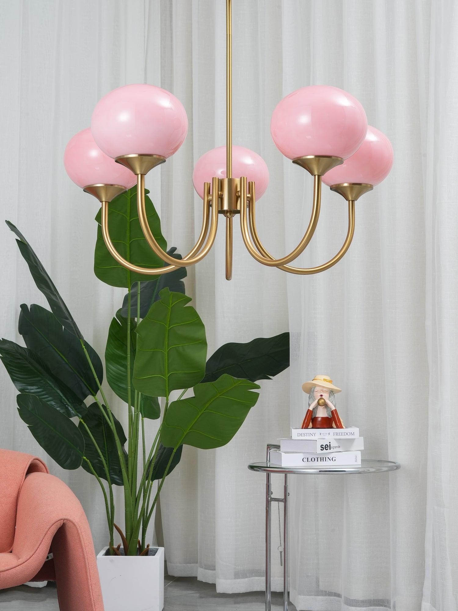 Alora Marshmallow Chandelier With Pink Glass Shades | Lersk