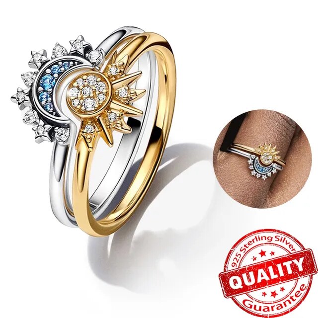 Anillo Lunara Celestial de Plata con Cristal de Luna y Sol para Estilo Impactante | Lersk