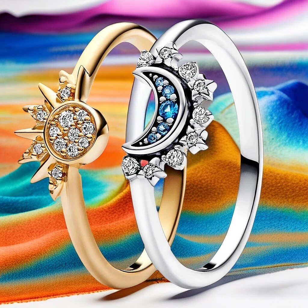Anillo Lunara Celestial de Plata con Cristal de Luna y Sol para Estilo Impactante | Lersk