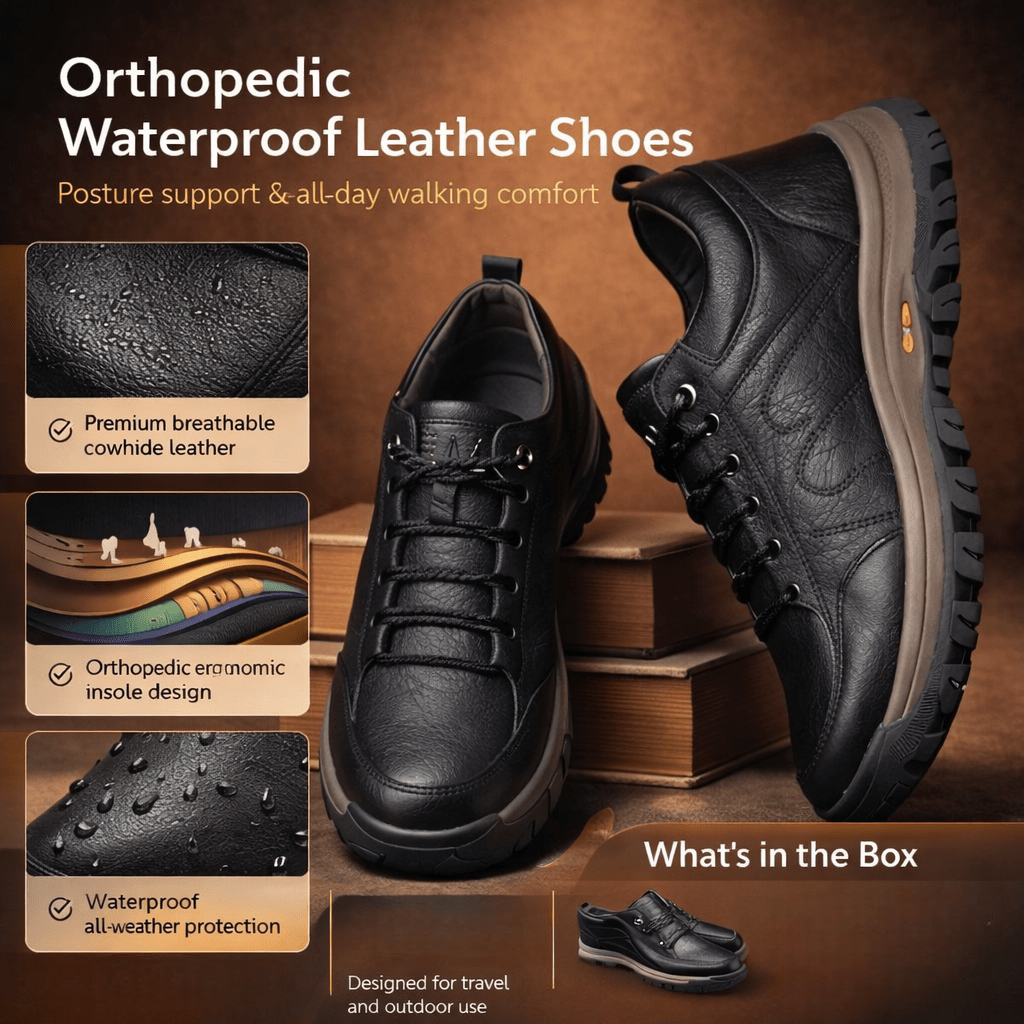 Herren Wasserdichte Orthopädische Lederschuhe mit Haltungskorrektur | Lersk