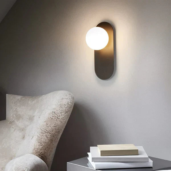 Solara Brass Wall Light With Opal Glass Shade Vertical Glow | Lersk