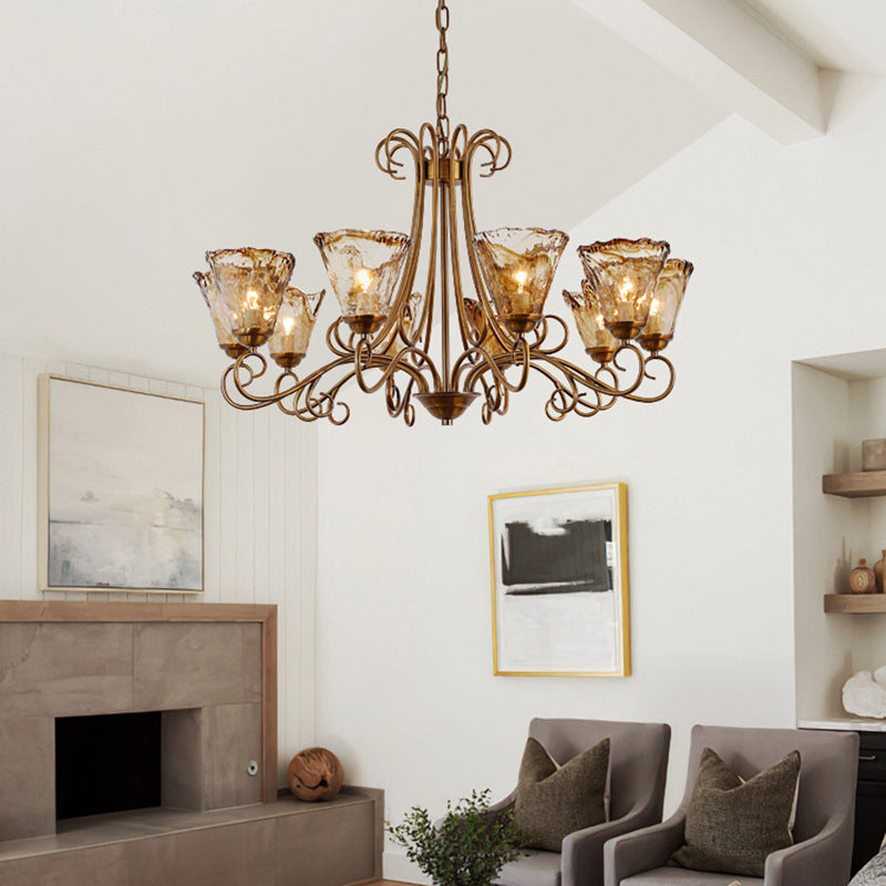 Lustre en verre vintage en laiton, lampe de plafond classique pour salons et salles à manger | Lersk