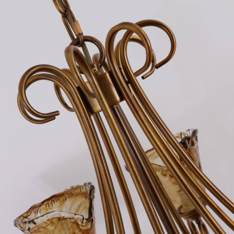 Lustre en verre vintage en laiton, lampe de plafond classique pour salons et salles à manger | Lersk