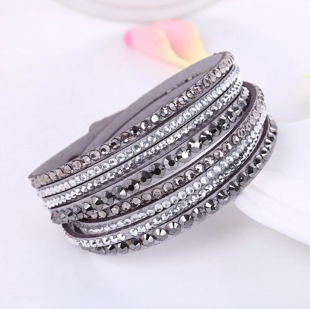 Rhinestone Wrap Bracelet Multi Layered Sparkling All Round Design for Glam Lovers | Lersk