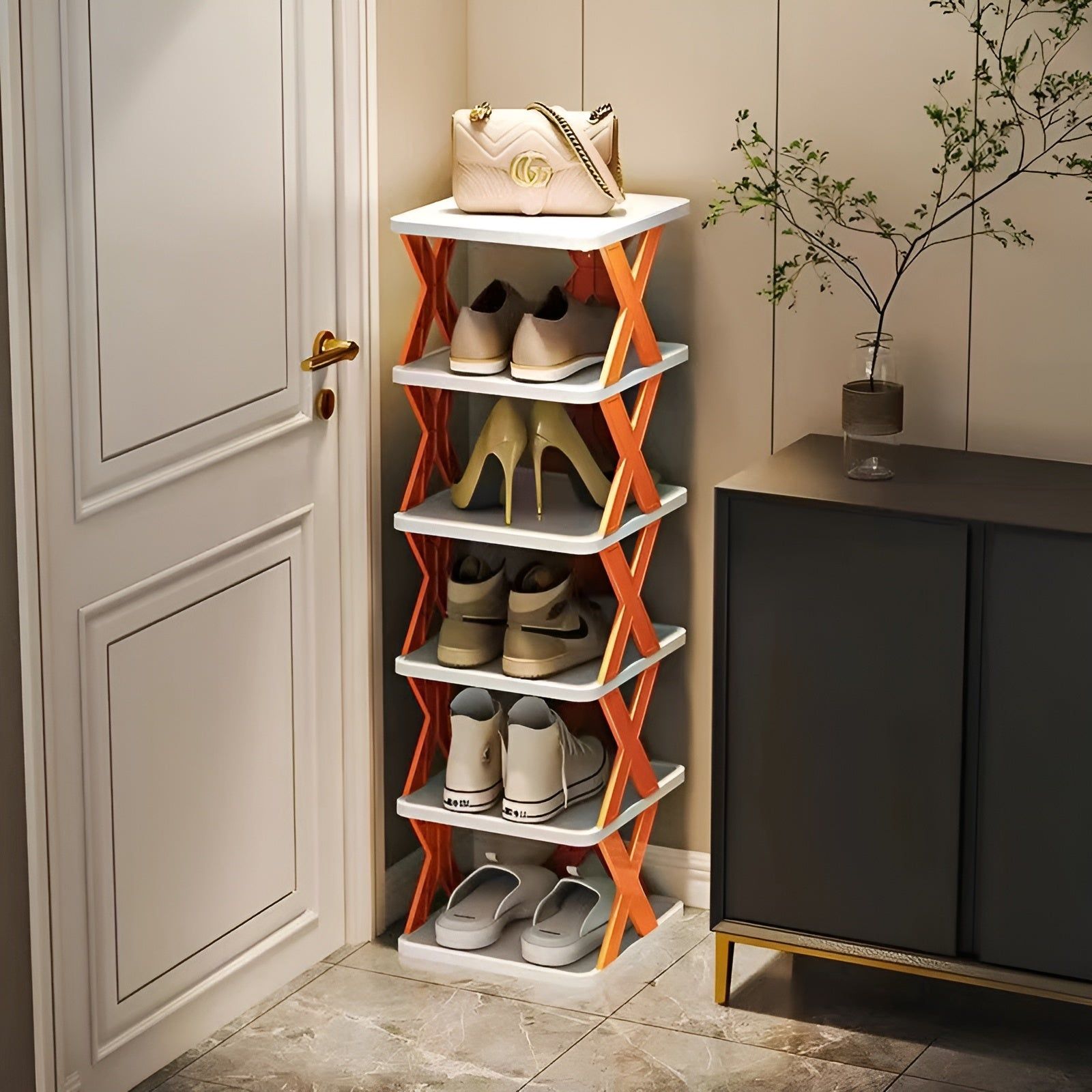 FlexiStack Klappbares Schuhregal mit mehreren Fächern, Organizer für kleine Räume in Fluren und Schränken | Lersk