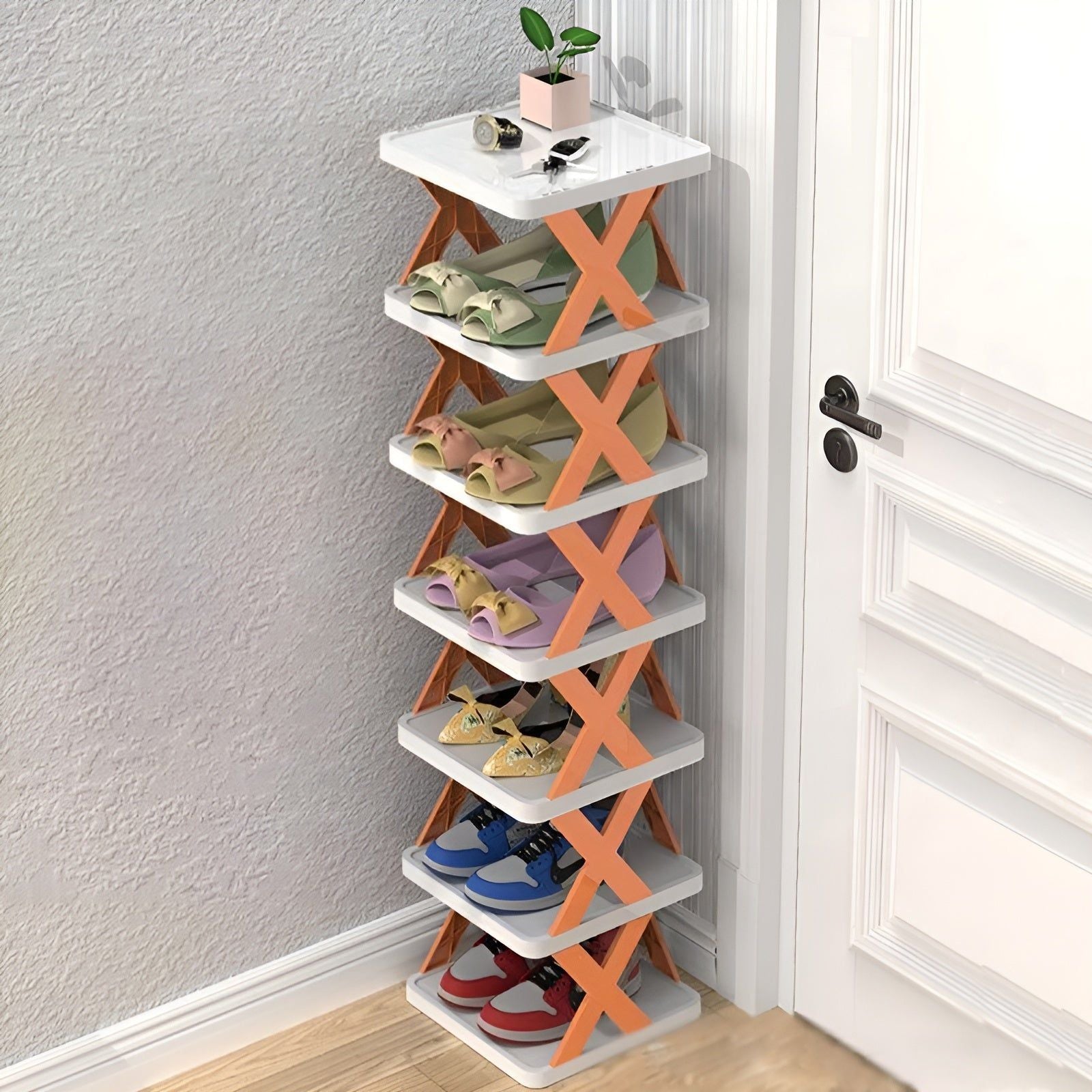 FlexiStack Klappbares Schuhregal mit mehreren Fächern, Organizer für kleine Räume in Fluren und Schränken | Lersk