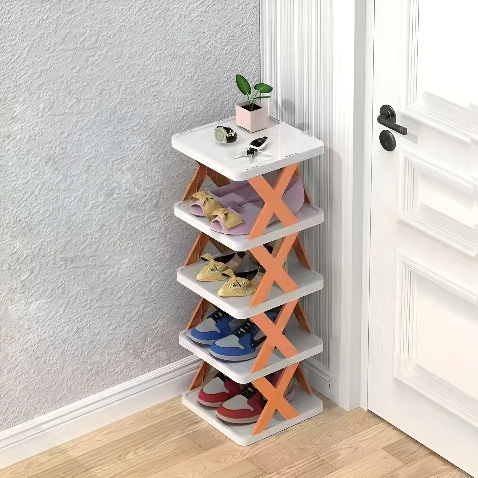 FlexiStack Klappbares Schuhregal mit mehreren Fächern, Organizer für kleine Räume in Fluren und Schränken | Lersk