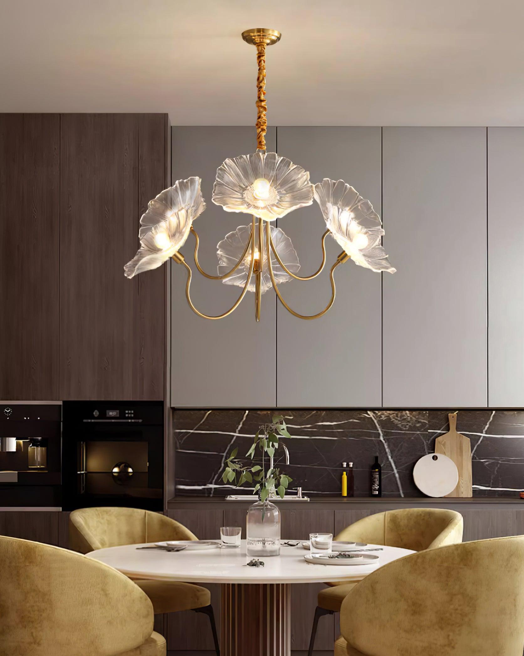 Lampadario Lyria in Vetro a Forma di Fiore con Luce a Foglia Opaca | Lersk