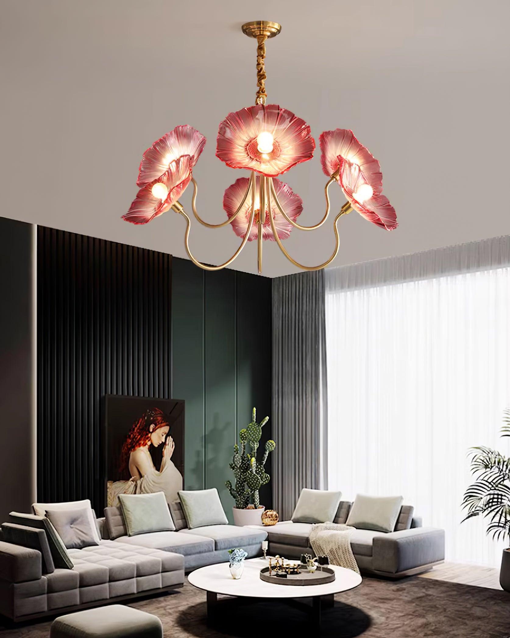 Lampadario Lyria in Vetro a Forma di Fiore con Luce a Foglia Opaca | Lersk