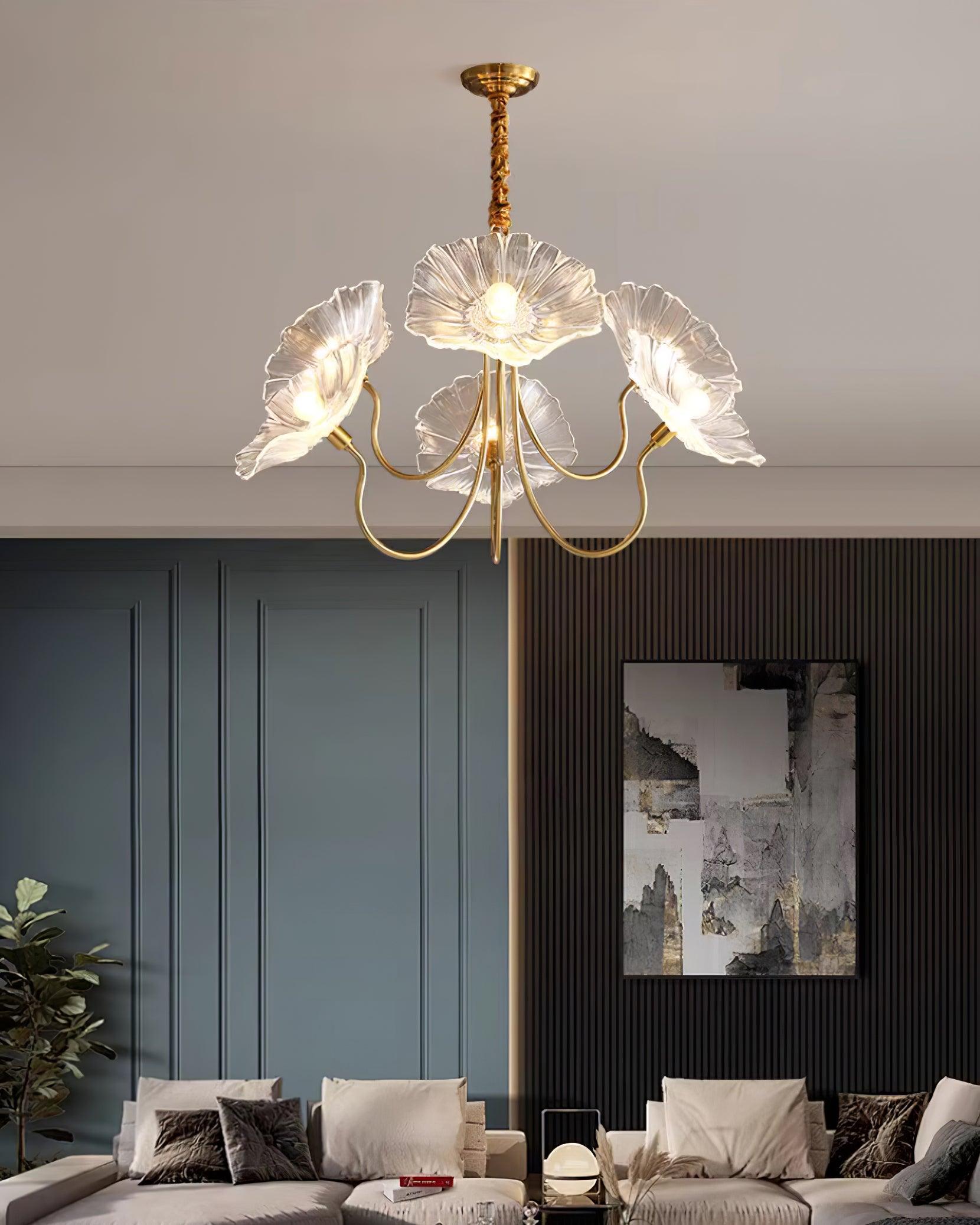 Lampadario Lyria in Vetro a Forma di Fiore con Luce a Foglia Opaca | Lersk