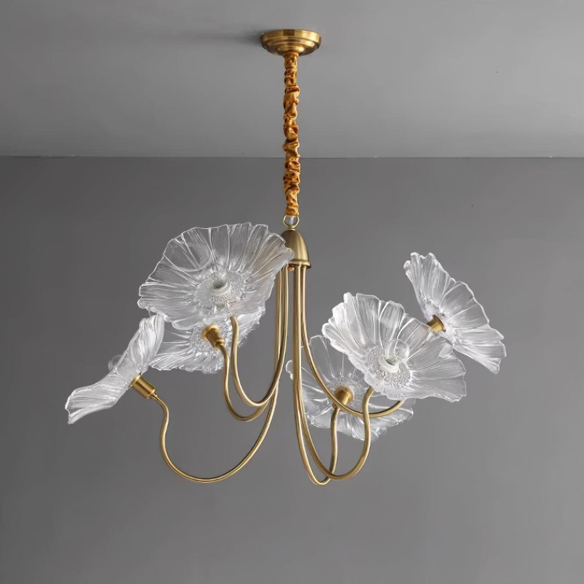 Lyria Glass Flower Chandelier With Frosted Leaf Bloom Light
