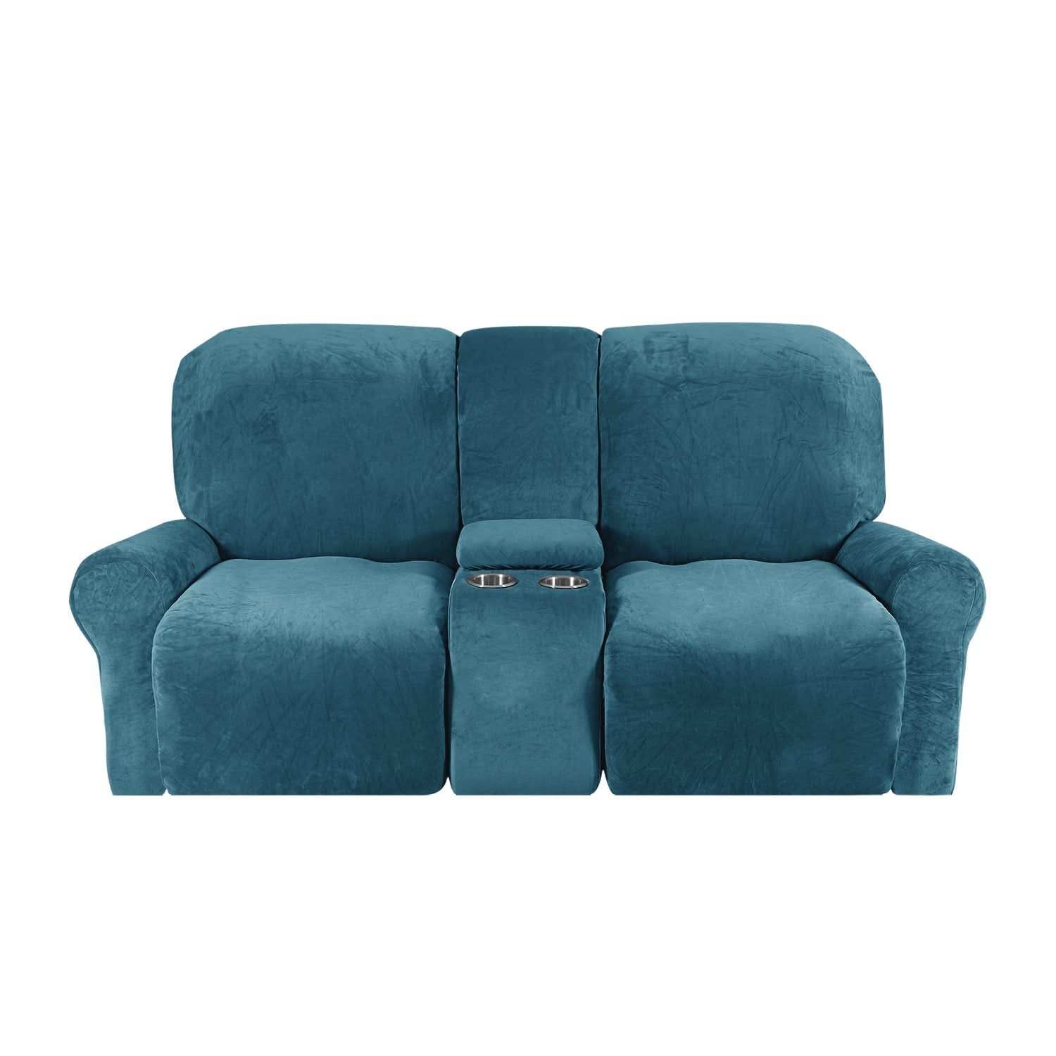 Velvet Plush Two Seater Recliner Sofa Cover With Cup Holders For Two People At Home | Lersk