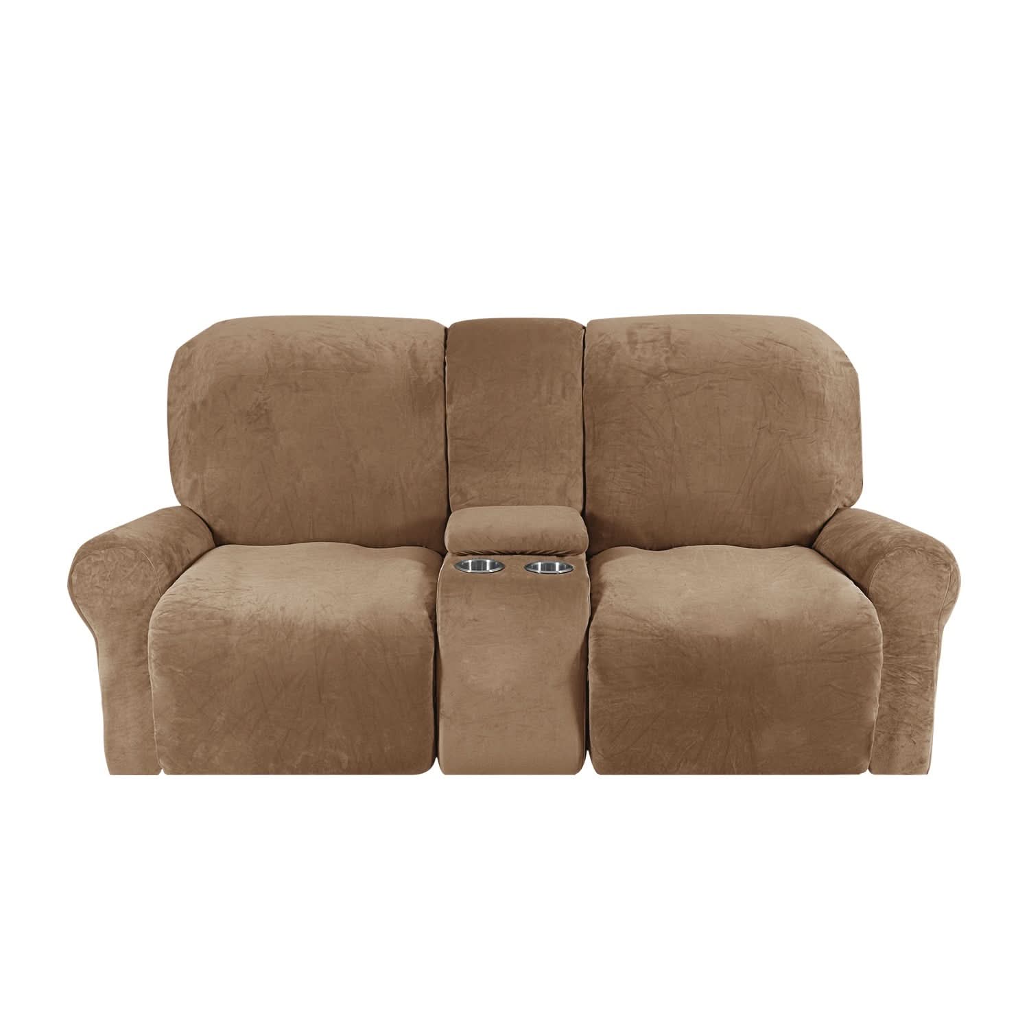 Velvet Plush Two Seater Recliner Sofa Cover With Cup Holders For Two People At Home | Lersk