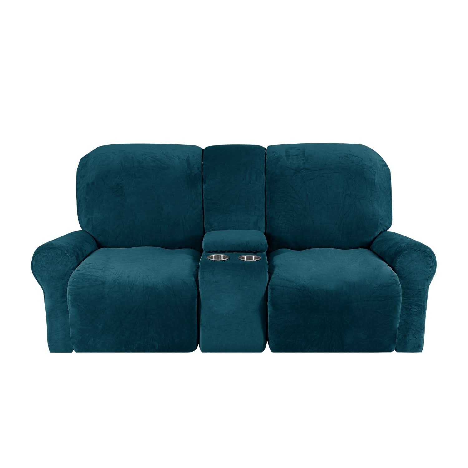 Velvet Plush Two Seater Recliner Sofa Cover With Cup Holders For Two People At Home | Lersk