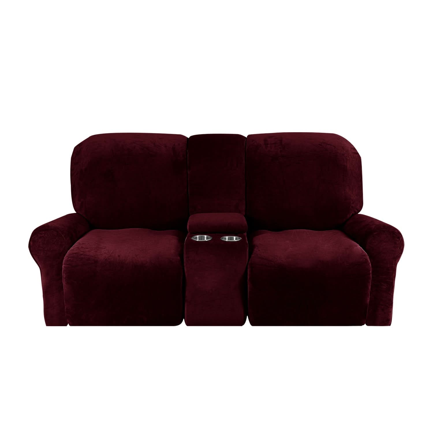 Velvet Plush Two Seater Recliner Sofa Cover With Cup Holders For Two People At Home | Lersk