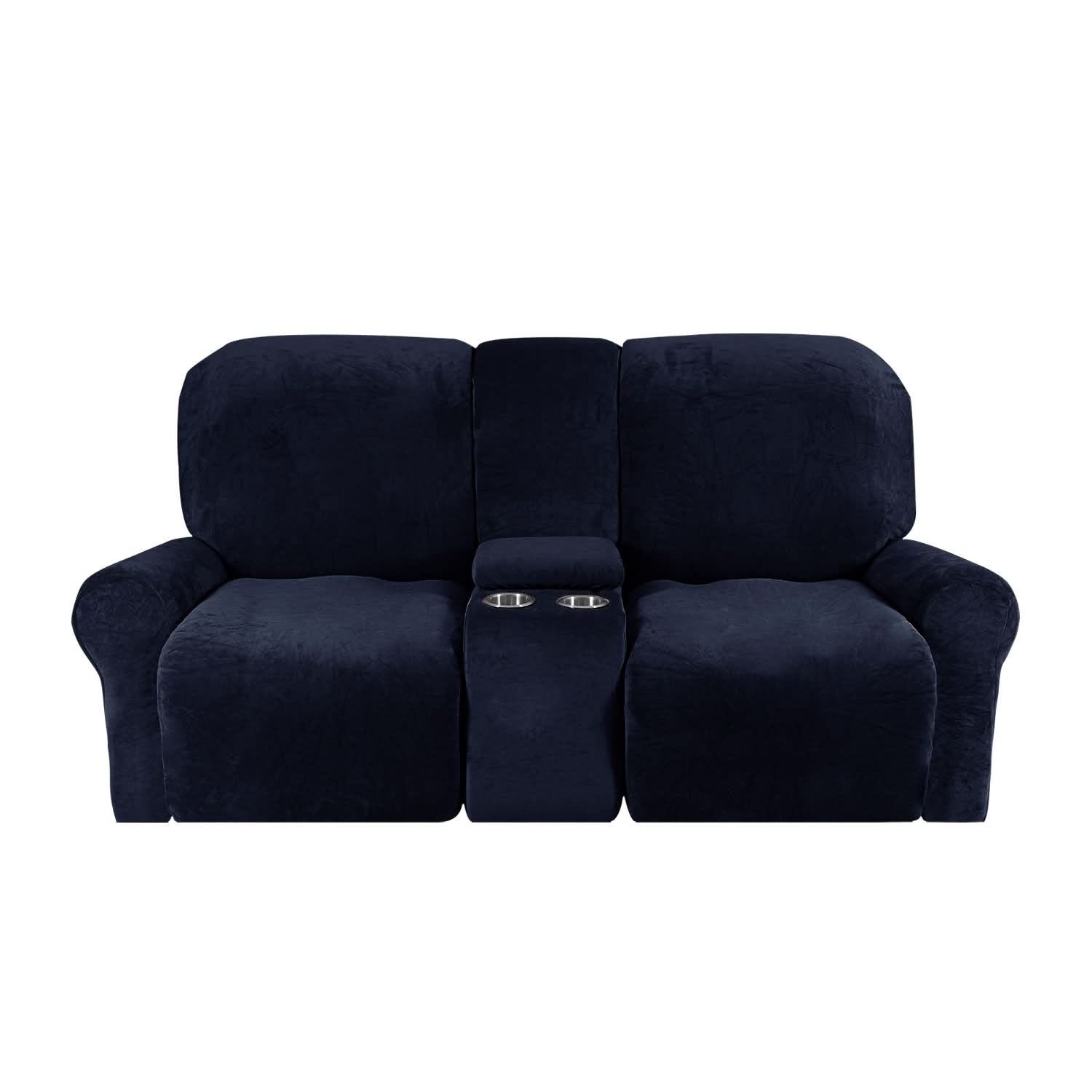 Velvet Plush Two Seater Recliner Sofa Cover With Cup Holders For Two People At Home | Lersk