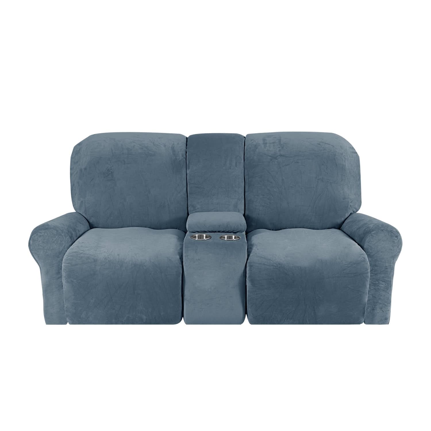 Velvet Plush Two Seater Recliner Sofa Cover With Cup Holders For Two People At Home | Lersk