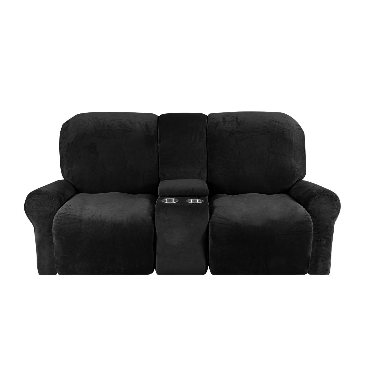 Velvet Plush Two Seater Recliner Sofa Cover With Cup Holders For Two People At Home | Lersk