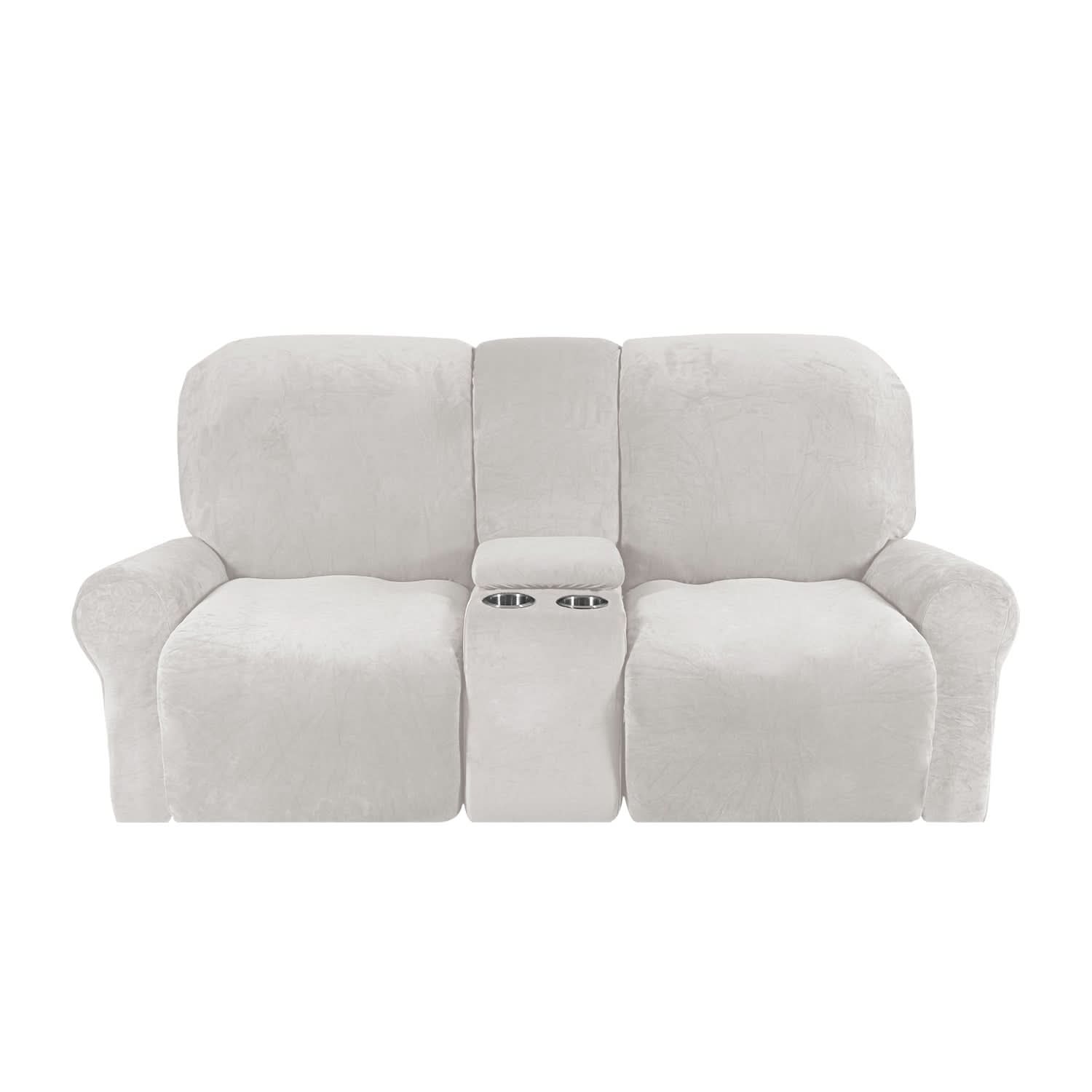 Velvet Plush Two Seater Recliner Sofa Cover With Cup Holders For Two People At Home | Lersk