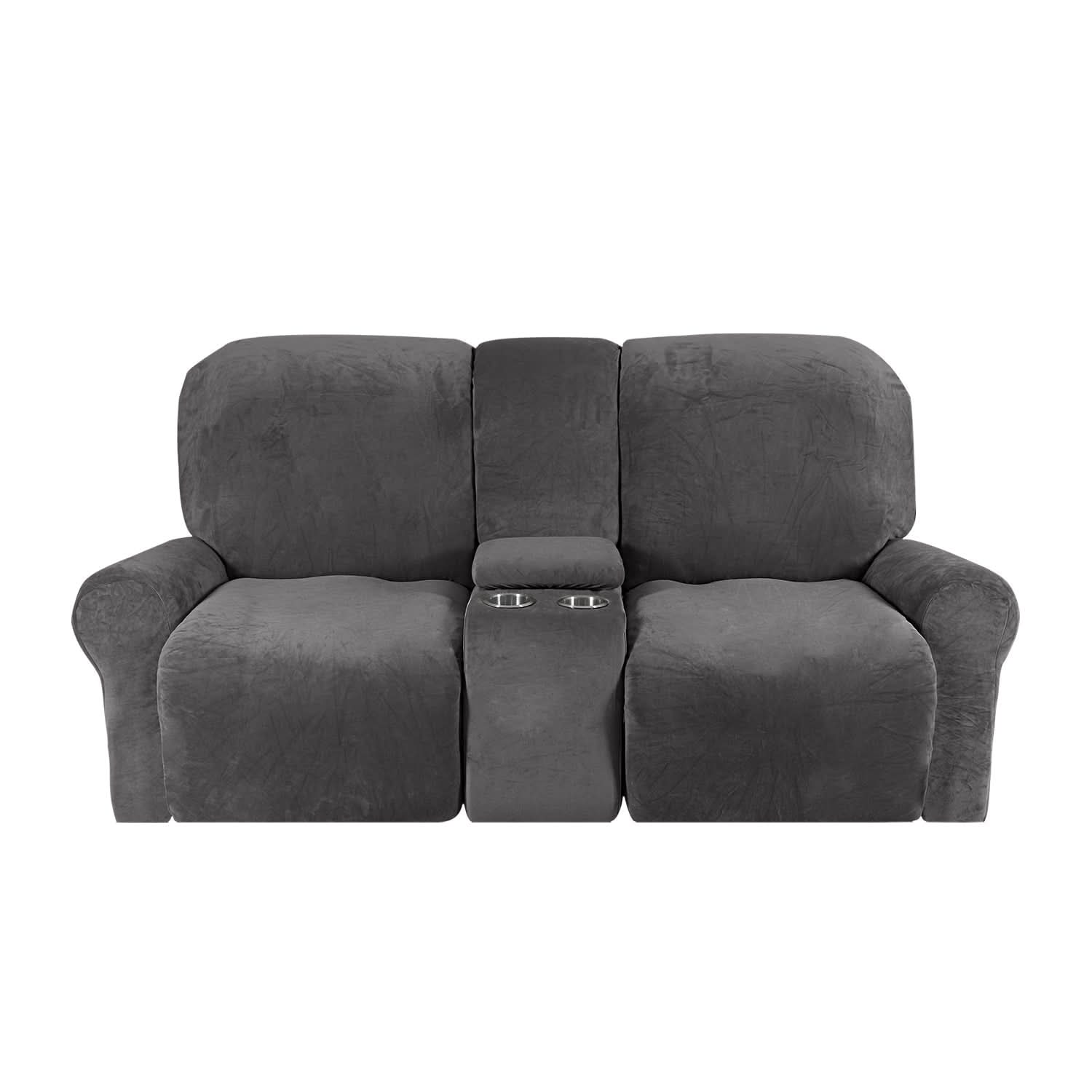 Velvet Plush Two Seater Recliner Sofa Cover With Cup Holders For Two People At Home | Lersk
