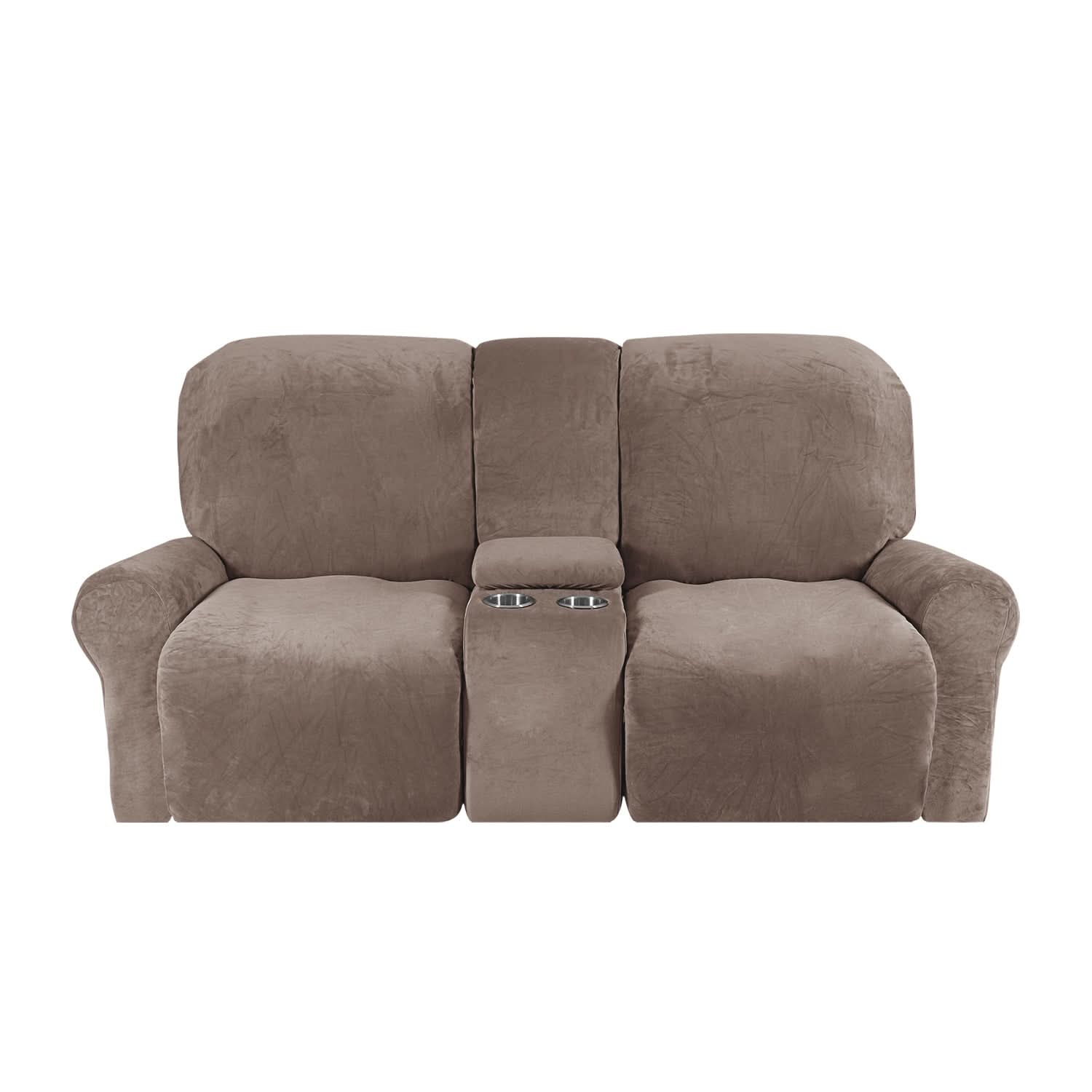 Velvet Plush Two Seater Recliner Sofa Cover With Cup Holders For Two People At Home | Lersk