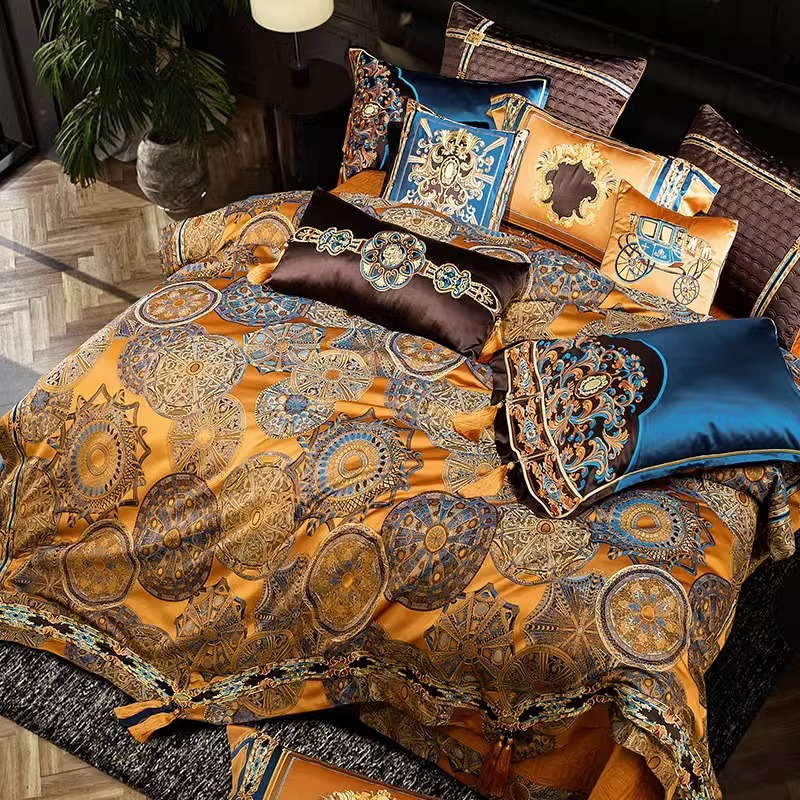 Jacquard-Satin-Bettwäsche mit bestickten Quasten | Lersk