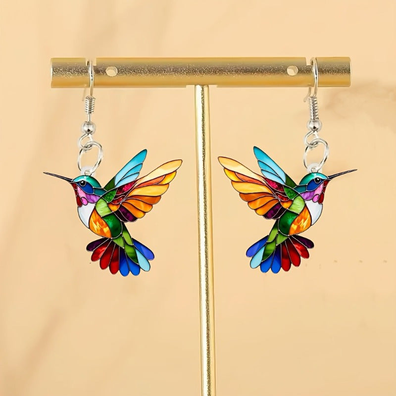 Colorful Hummingbird Earrings For Cheerful Dangle Jewelry With Flying Bird Design | Lersk