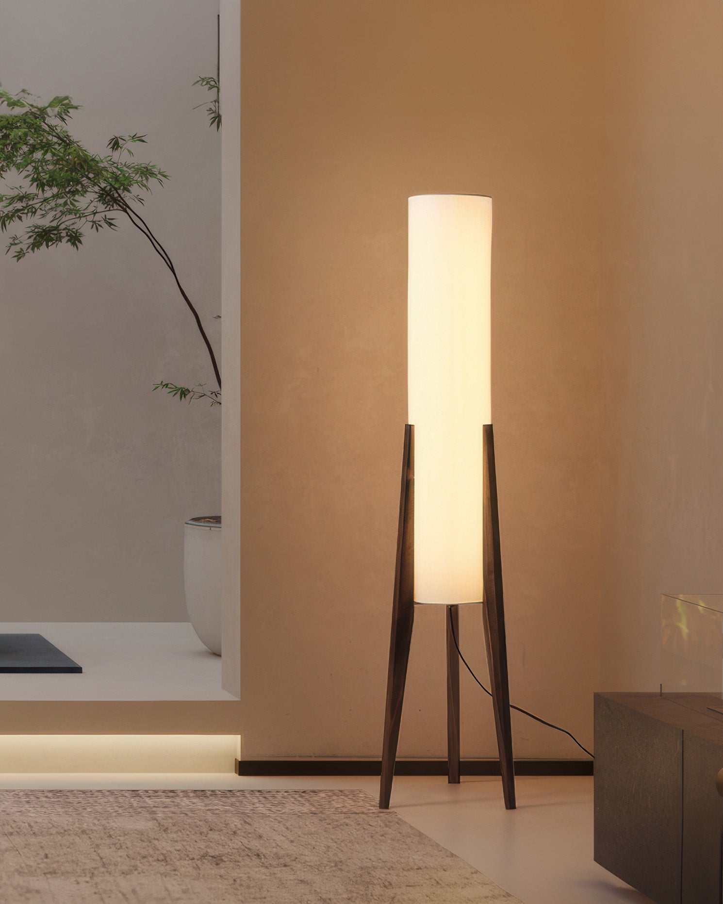 NovaOak Walnut Floor Lamp Solid Wood With Fabric Shade | Lersk
