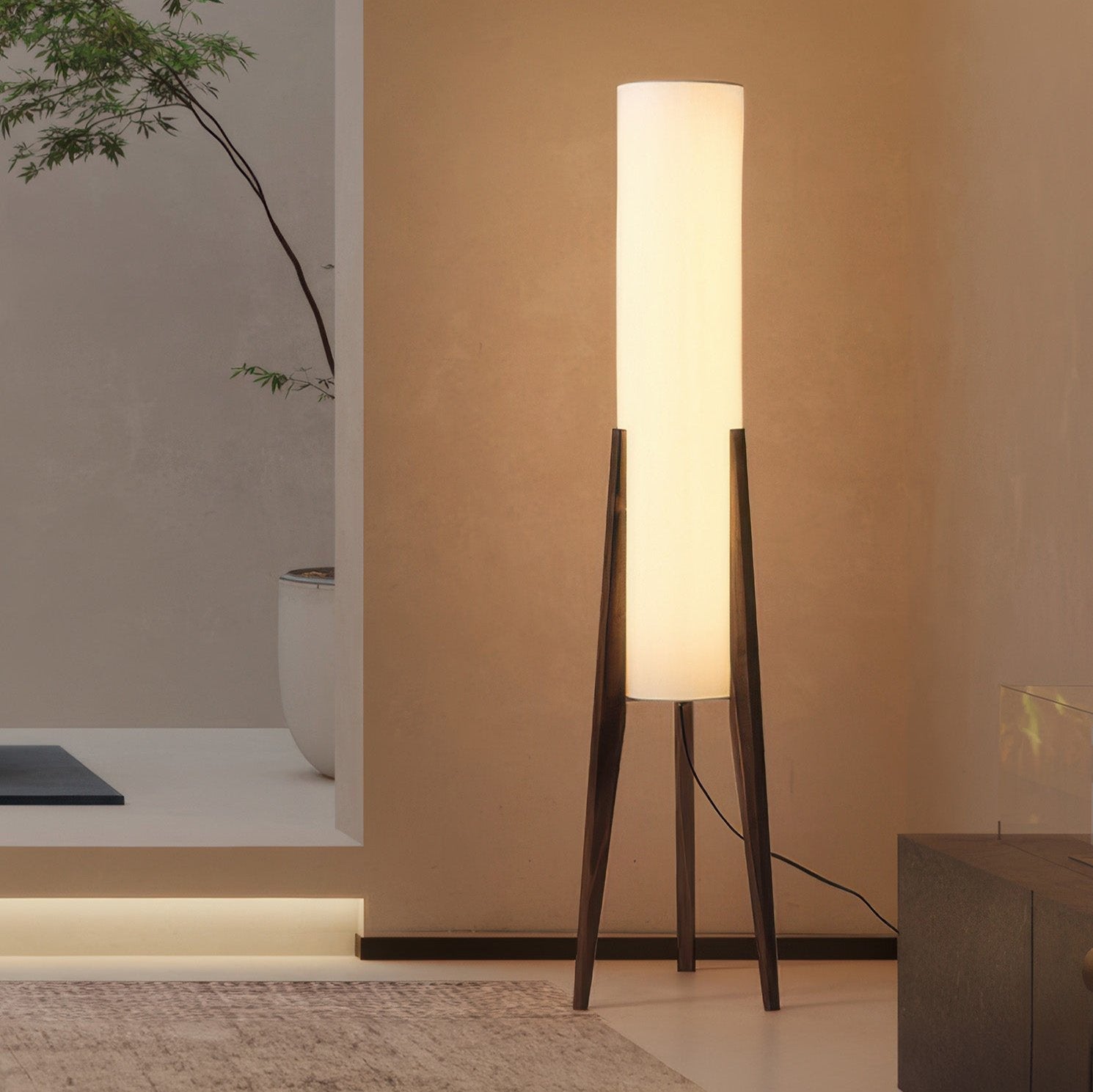 Liora Walnut Solid Wood Floor Lamp With Soft Fabric Shade | Lersk
